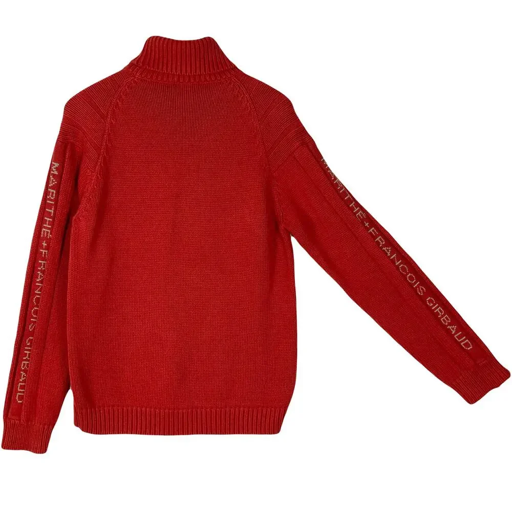 NWOT VINTAGE MARITHE FRANCOIS GIRBAUD Sweater Men L Red LogoSpellOut Turtleneck